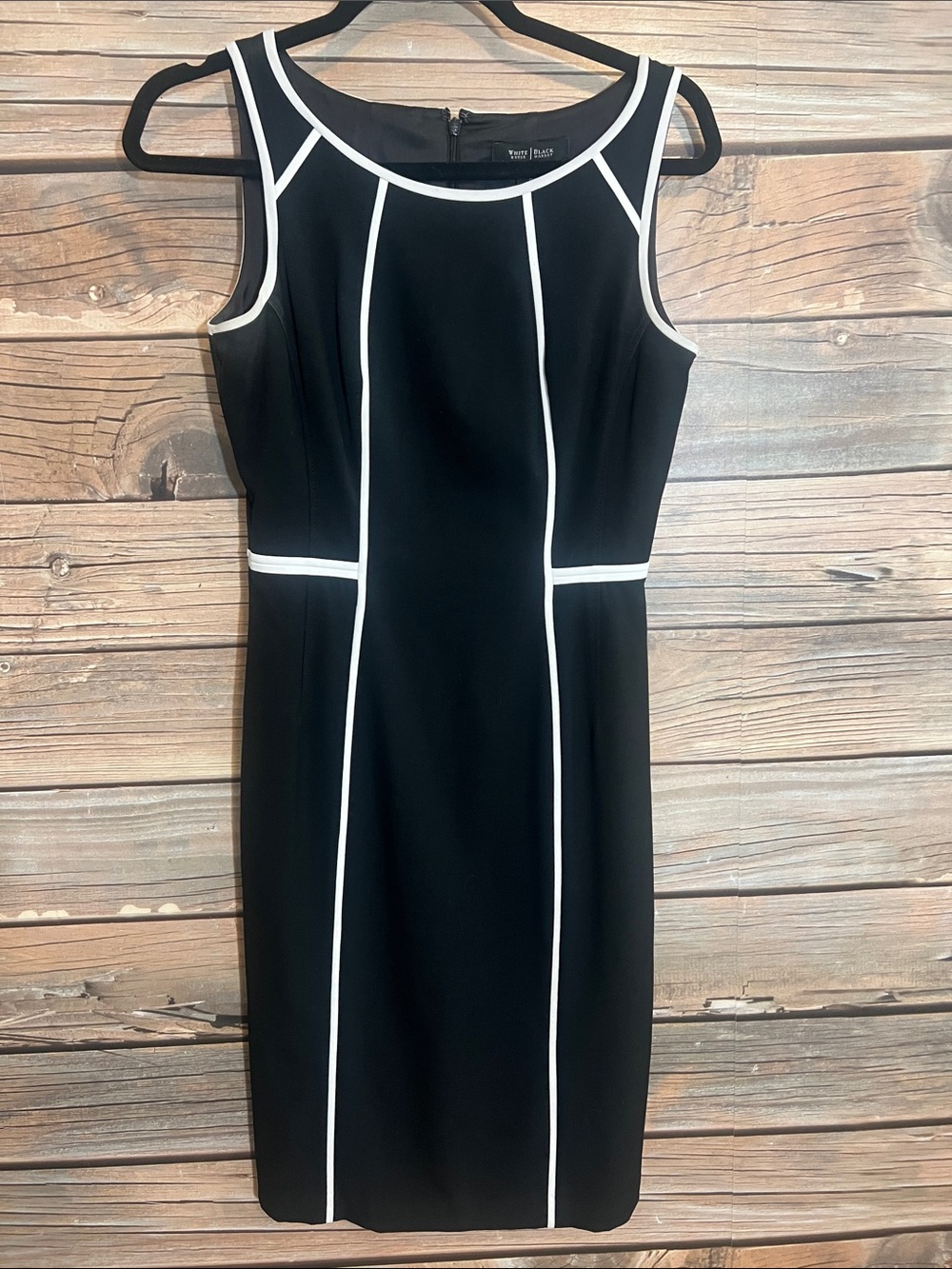 White House Black Market Black Sheath Dress with White Piping